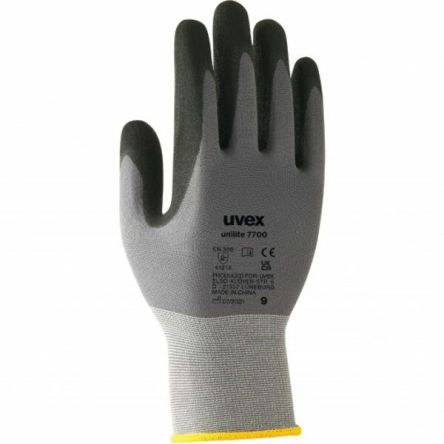 uvex Unilite 7700 Grey Elastane, Polyamide Work Gloves, Size 9, NBR Coating