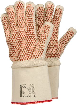 Tegera 484 White, Red Cotton Work Gloves, Size 10, Nitrile Coating - pack size 6 units