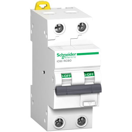 Schneider Electric Residual Current Circuit Breaker with Overload Protection, 20A Current Rating, 2-Pole, 300 mA Trip